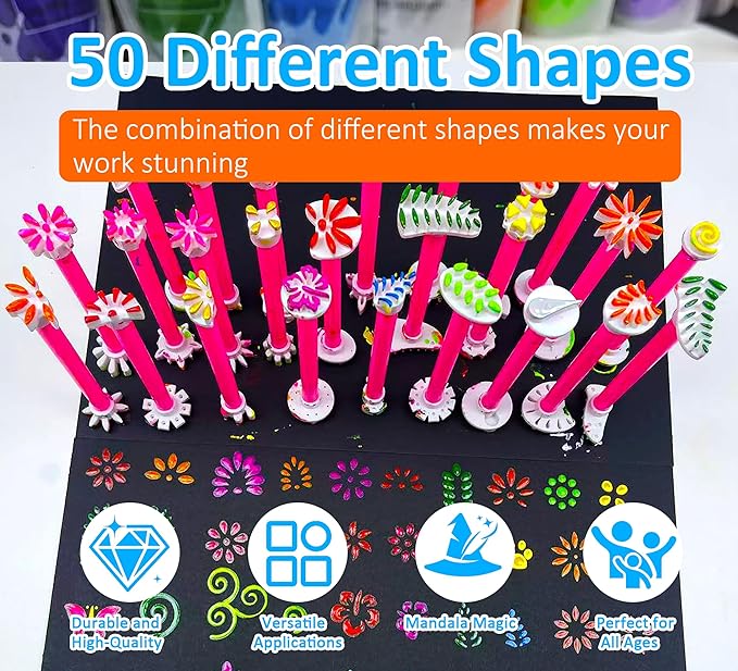 GEOCCI Flower Petal Tools for Dot Painting，50 Petal Shapes Dotting Tool，Mandala - Image 3