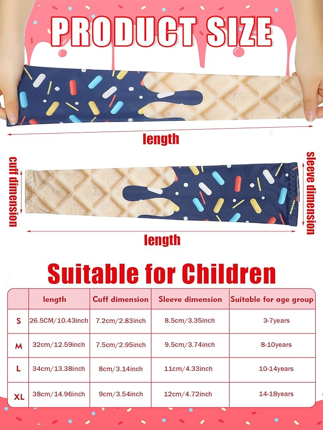 JaGely 16 Pairs Ice Cream Arm Sleeves for Kids UV Sun Protection Football Basketball Baseball Compression Long Sleeves Youth