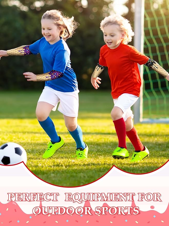 JaGely 16 Pairs Ice Cream Arm Sleeves for Kids UV Sun Protection Football Basketball Baseball Compression Long Sleeves Youth