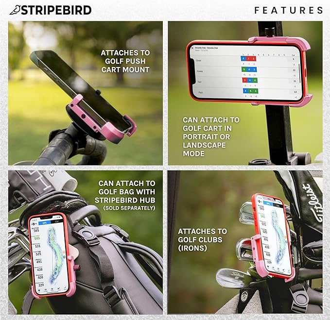 Stripebird - Magnetic Golf Cart Phone Holder - US Patented, Neodymium N52 Magnets - Golf Cart Phone Mount for iPhone & Samsung - Slim Golf Caddy Accessories for Men & Women