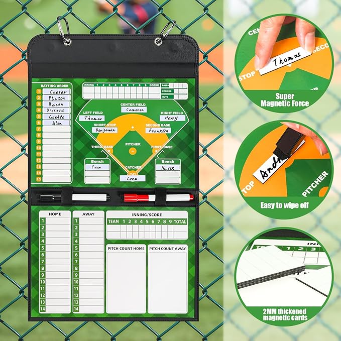 AOLEBA Baseball Lineup Board for Dugout,Dry Erase Magnetic Metal Baseball Clipboard for Coaches
