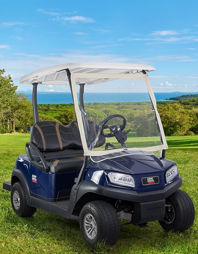 KEMIMOTO Foldable Golf Cart Windshield Compatible with Club Car DS, Tempo, Precedent, Portable Lightweight PVC Golf Cart Windshield