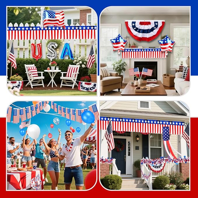 Tryly 4th of July Golf Cart Decorations Kit, Patriotic Parade Golf Cart Decor - Foil Fringe Garland, Pleated Fan Flag, Flag Windsock,Tinsel Garland, for Independence Day Memorial Day (Dependence)