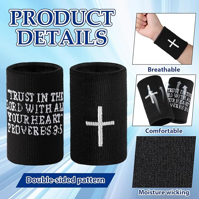 Viorawhite 12 Packs Faith Cross Sports Wristbands for Men Women Christian Faith Absorbent Sweat Band Religious Wrist Bands for Baseball Football Basketball Running Gym Working Out