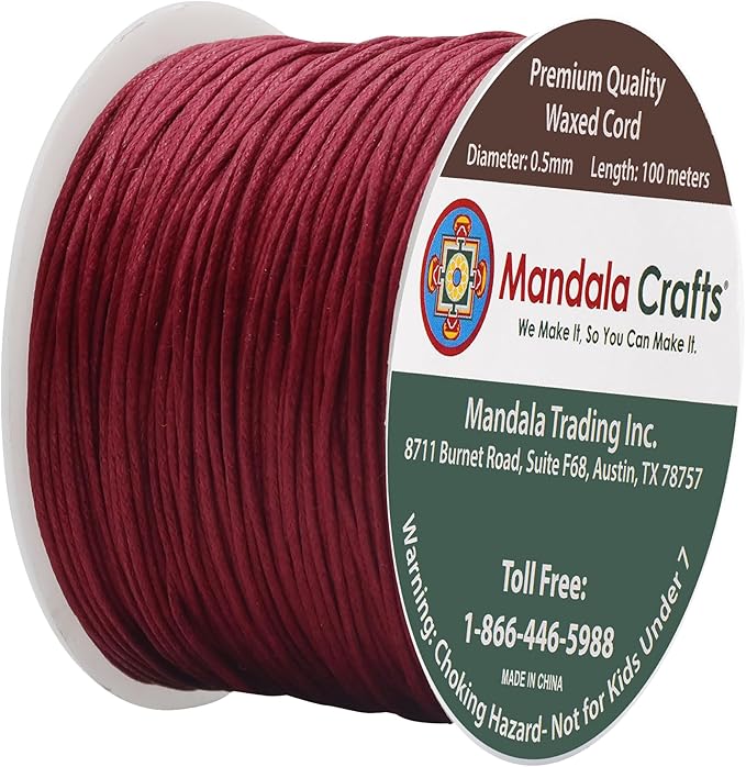 Mandala Crafts 0.5mm 109 Yards Dark Red Cotton Waxed Cord - Image 2