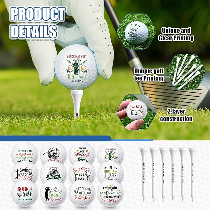 MiniInflat 19 Pcs Funny Golf Balls Set for Kids Adults Includes 12 Emoticon Practice Balls 6 Tees and Gift Box Novelty Golf Accessories for Men Women Birthday