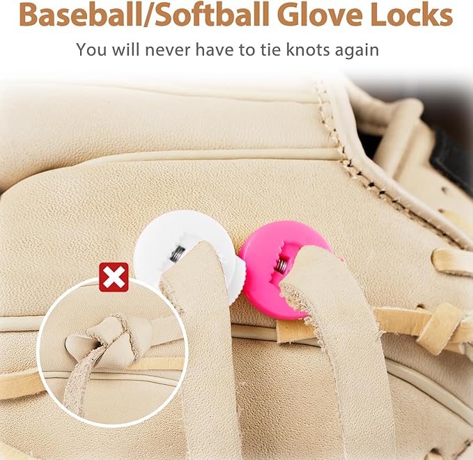 Glove Locks, 8-Pack Baseball/Softball Glove Lace Locks – Vibrant Colors, No Retie Knots, Spring-Lock Tech, Durable Design.