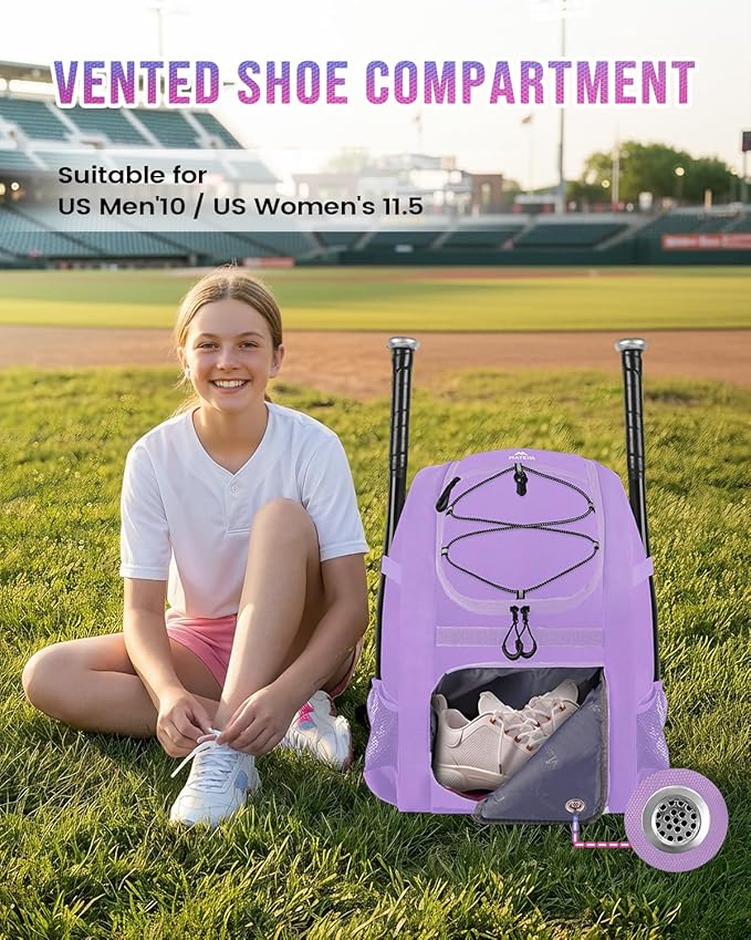 MATEIN Softball Bag, Lightweight Baseball Backpack with Shoe Compartment, Baseball Bag with Fence Hook for TBall Bat & Equipment, Softball Gifts Catchers Backpack for Women Fit Catcher’s Mitt, Helmet