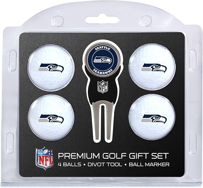 Team Golf NFL Regulation Size Golf Balls (4 Count) & Divot Tool with Removable Double-Sided Magnetic Marker
