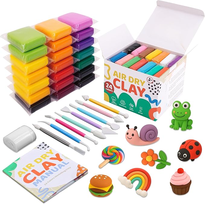 Air Dry Clay Kit – 24 Colors Soft Lightweight Air Clay by TinyTinker