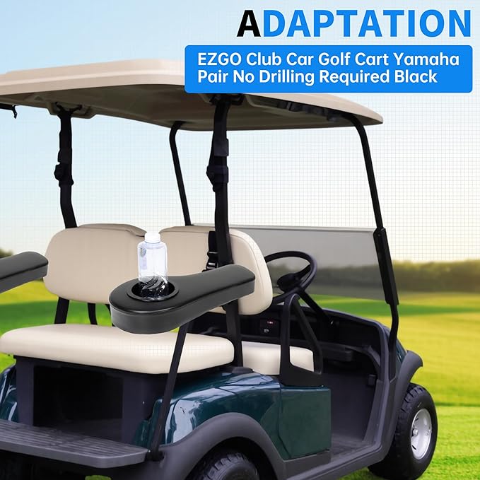 HECASA Universal Golf Cart Rear Seat Arm Rest with Cup Drink Holders Set Compatible with EZGO Club Car Golf Cart Yamaha Pair No Drilling Required Black