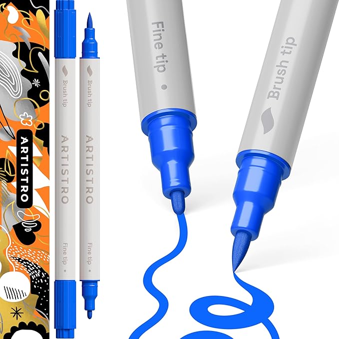 ARTISTRO 2 Blue Acrylic Paint Pens, Acrylic Paint Markers Dual Tip, Markers by ARTISTRO