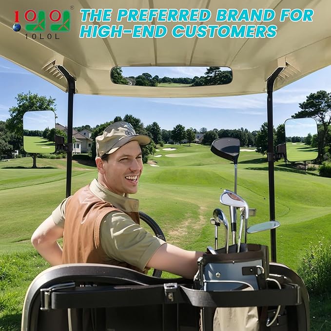 10L0L Golf Cart Mirror Sets -No Drilling Side Mirrors,Wide Angle Rear View Mirror Adjustable HD Glass Universal for Yamaha Club Car EZGO