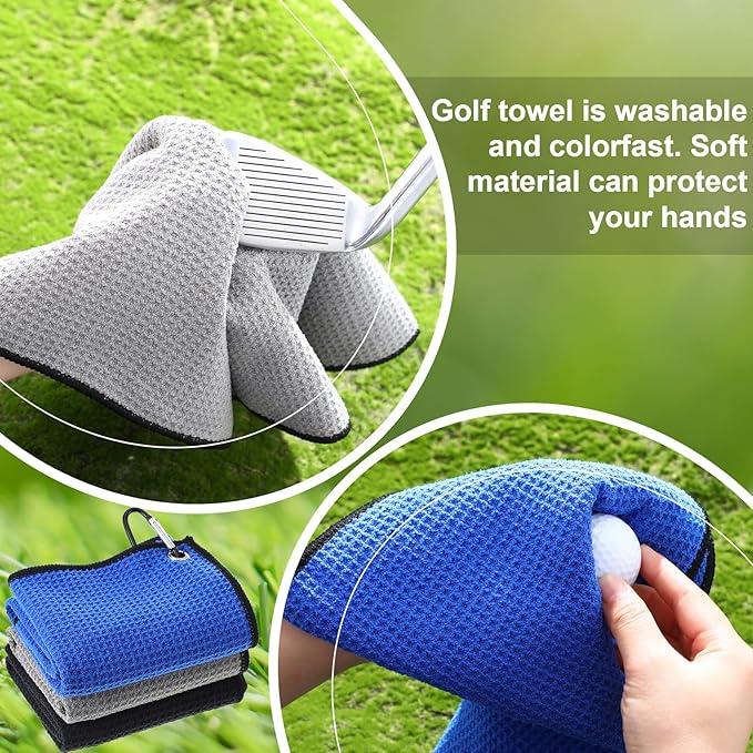 Batiyeer Golf Towel Bulk for Golf Bags 16'' x 16'' Microfiber Fabric Towel with Clip Waffle Pattern, Fitness, Camping, Hiking, Yoga