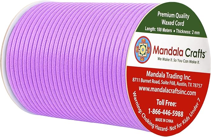 Mandala Crafts 2mm 109 Yards Lilac Cotton Waxed Cord - Image 2