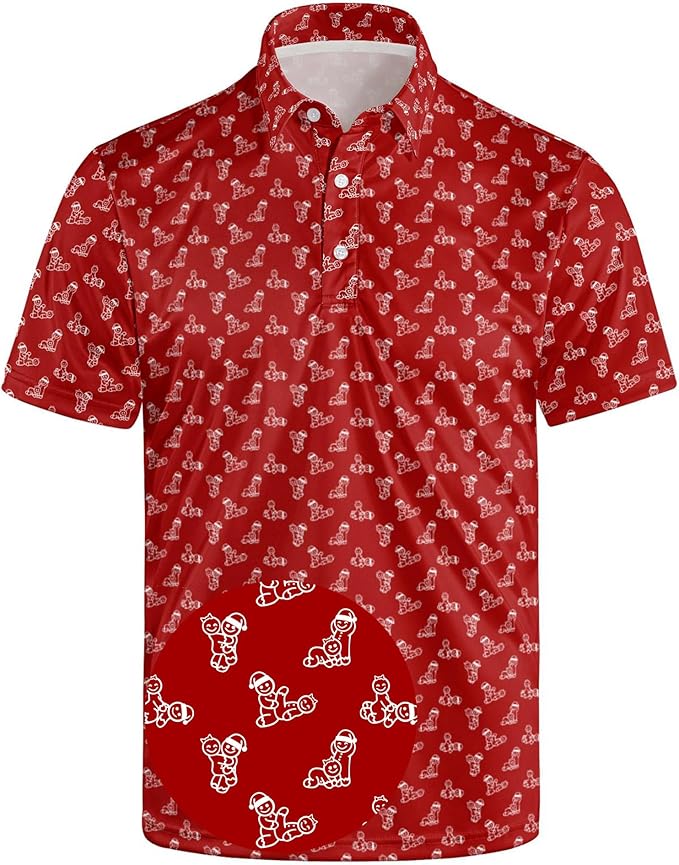 Golf Polo Shirts for Men Funny Print Short Sleeve Golf Shirts Performance Golf Polos