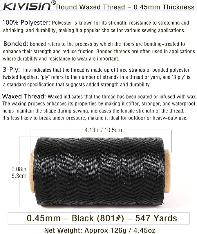 Thin Wax Polyester Thread, 547 Yards, 3 Ply Round Waxed Cord Strings - Image 2