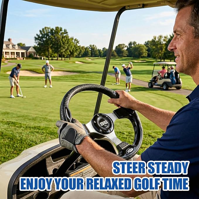 NOKINS 12.5" Universal Golf Cart Steering Wheel, Fit EZGO TXT/RXV/Club Car DS/Precedent/Yamaha, Most Golf Carts (Black)