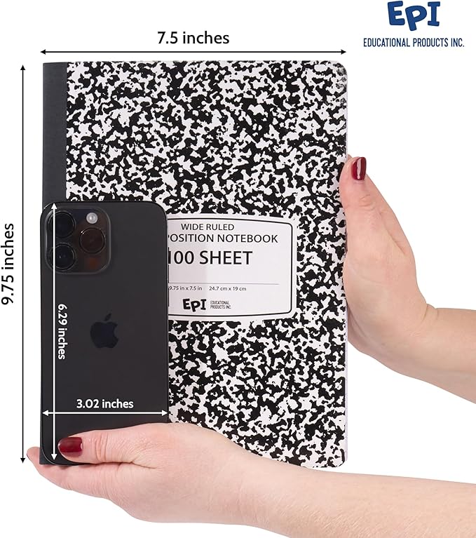 EPI Marble Hardcover Wide Ruled Composition Notebook | 200 Pages, 9.75 x 7.5 in - Image 4