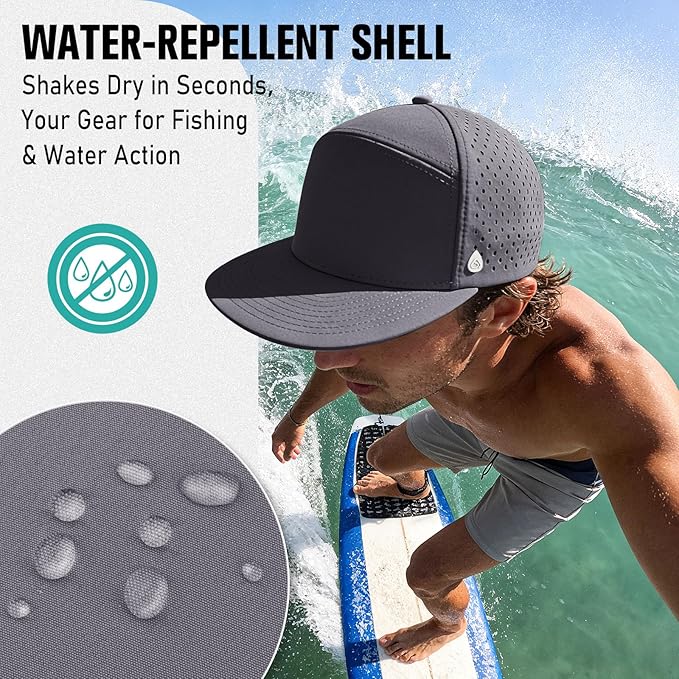 AOPREL Flat Brim Baseball Cap for Men Adjustable Water-Resistant Performance Hat with Breathable Laser Perforated