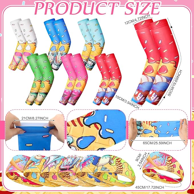 ramede Baseball Ice Cream Drip Party Favors Ice Cream Arm Sleeves Baseball Headbands Team Stuff Gift