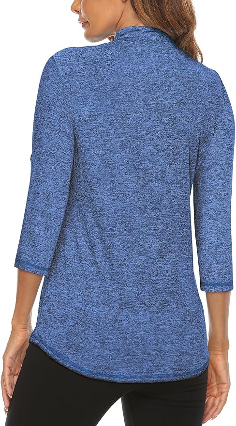 Koscacy Women's 3/4 Roll Sleeve Golf Tennis Polo Shirts UPF50+ Half Zip Dry Fit Workout Tops Athletic Shirt