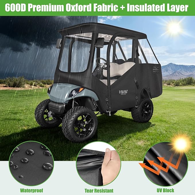 10L0L 4 Passenger Golf Cart Enclosure fit Yamaha G14 G16 G22 G29 Drive and Drive 2, 600D Heavy Duty 4 Person Yamaha Rain Cover with Clear PVC Windshield,Waterproof UV Block Oxford Cloth