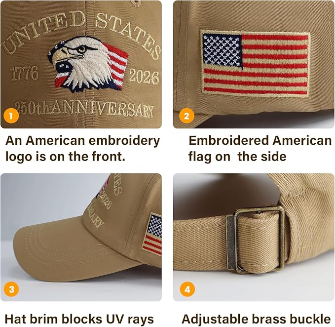 U.S.A 250th Anniversary Embroidered Baseball Cap Adjustable 1776-2026 Anniversary Birthday Retro Patriots Hat for Men Women