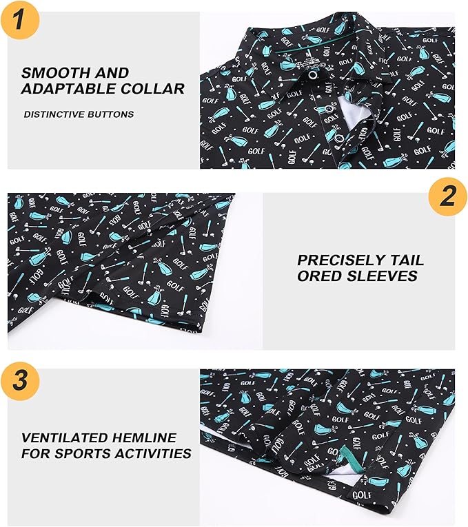 Damipow Premium Golf Shirts for Men Dry Fit Performance Polo Short Sleeve Collared Shirt