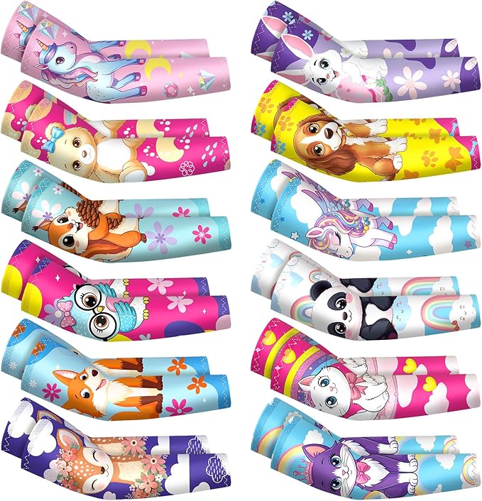 Newcotte 12 Pairs Arm Sleeves for Kids Compression Football Baseball Arm Sleeve Youth UV Protection Breathable Cooling Sleeve