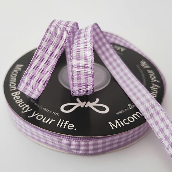 Purple Gingham Plaid Checked Ribbon 25 Yard Each Roll 100% Polyester - Image 5