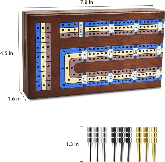 Foldable Wooden Cribbage Board Game Set, Portable Travel 3 Track Cribbage Board - Image 5