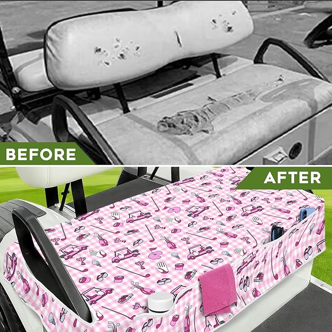 Golf Cart Seat Covers Club Car Golf Cart Accessories 4 Pockets Golf Carts Seat Towel Blanket for Men Women Golf Cart Decor