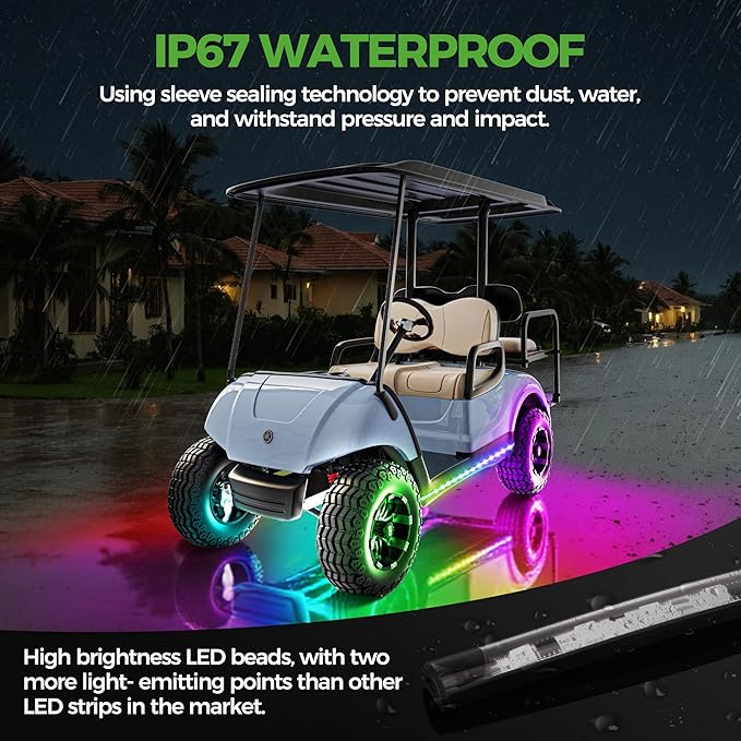 10L0L 2 PCS Golf Cart Underglow Light Kit, 22 Dream Color Modes Underbody LED Light Strip with Music Sync, IP67 Waterproof 12V-80V Universal for Yamaha, EZGO, Club Car
