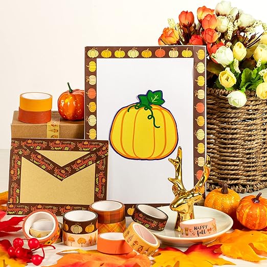 Whaline 12 Rolls Fall Washi Tape Thanksgiving Autumn Maple Leaves Pumpkin Gnome - Image 4
