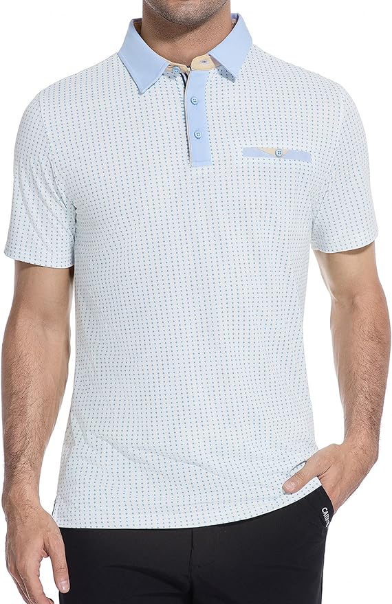 Esabel.C Men's Golf Polo Shirts Print Moisture Wicking Short Sleeve Dry Fit Stretch Polo Shirts for Men with Faux Pocket