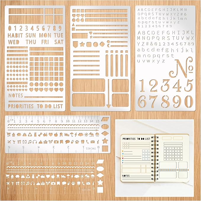 4 Pieces Metal Planner Stencil Journal Engraving Stencils Rustproof Small by Boqon