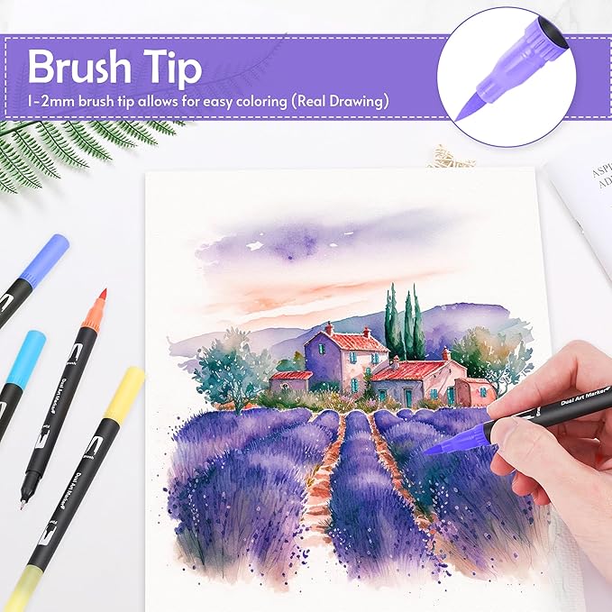 168 Colors Brush & Fine Dual Tip Watercolor Markers Set - Image 4