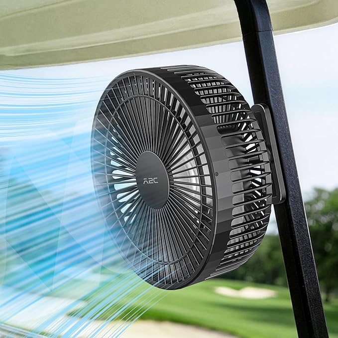 A2C Golf Cart Fan, 7.5" Rechargeable Magnetic Fan with 4 Speed Modes, Up to 15 Hours, Strong Airflow, Fits EZGO Club Car Yamaha, for Golf Cart & Cruise Ship Accessories, Outdoor Use