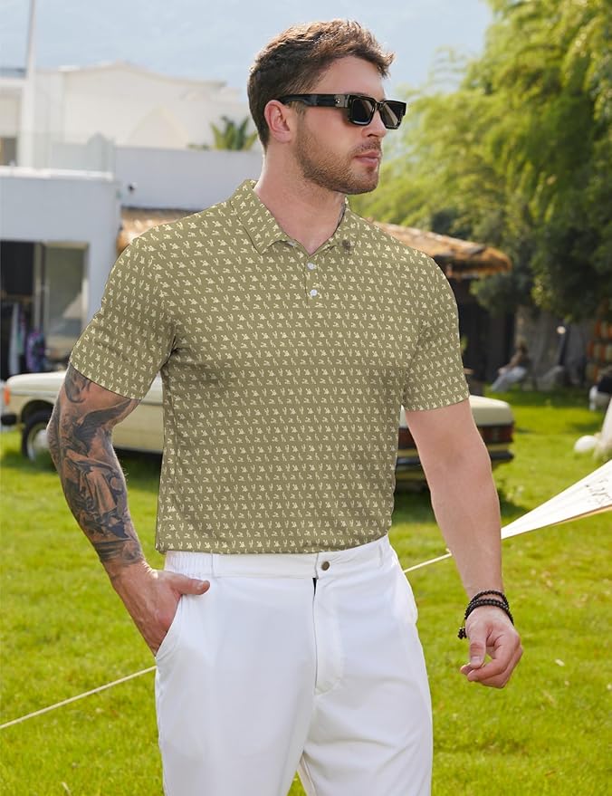 HUURAY Funny Golf Polos for Men Funny Print Short Sleeve Shirts Quick Dry Polo Shirts Hawaiian Shirt Performance Golf Outfits