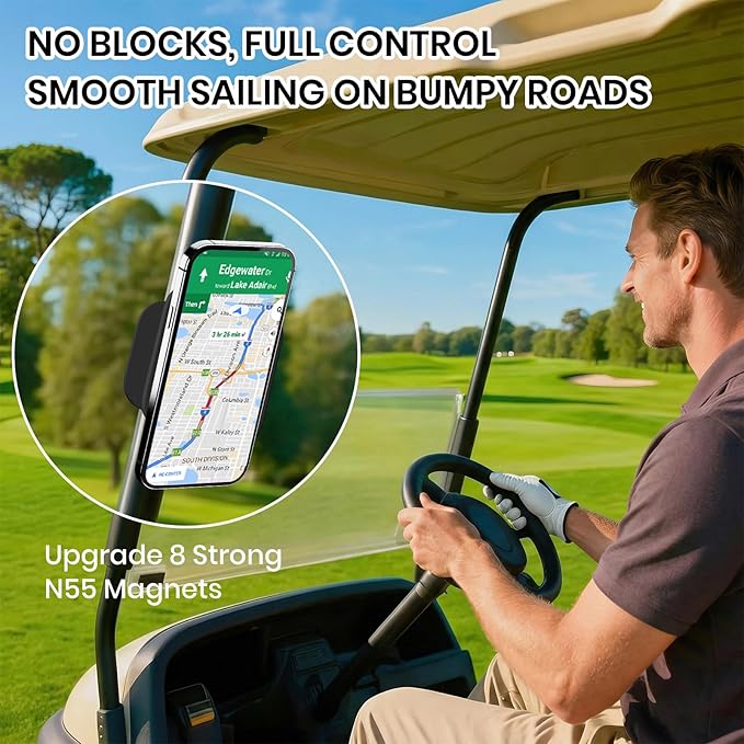 Magnetic Golf Cart Phone Holder, Upgraded Eagle Claw Design for Round Bars & Most Metal Golf Cart Frames, Strong N55 Magnetic Phone Mount, 2026 Universal Golf Cart Accessories, Golf Gifts for Men