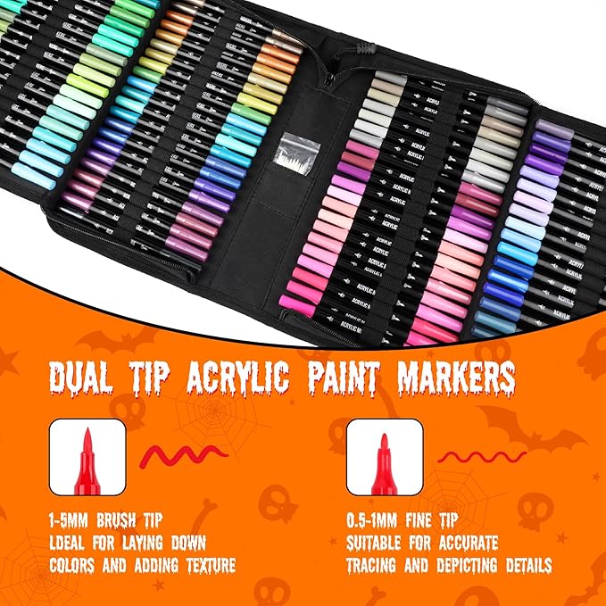 120 Colors Acrylic Paint Markers, Dual Tip Fine and Brush Tips Pens Contain 24 - Image 2