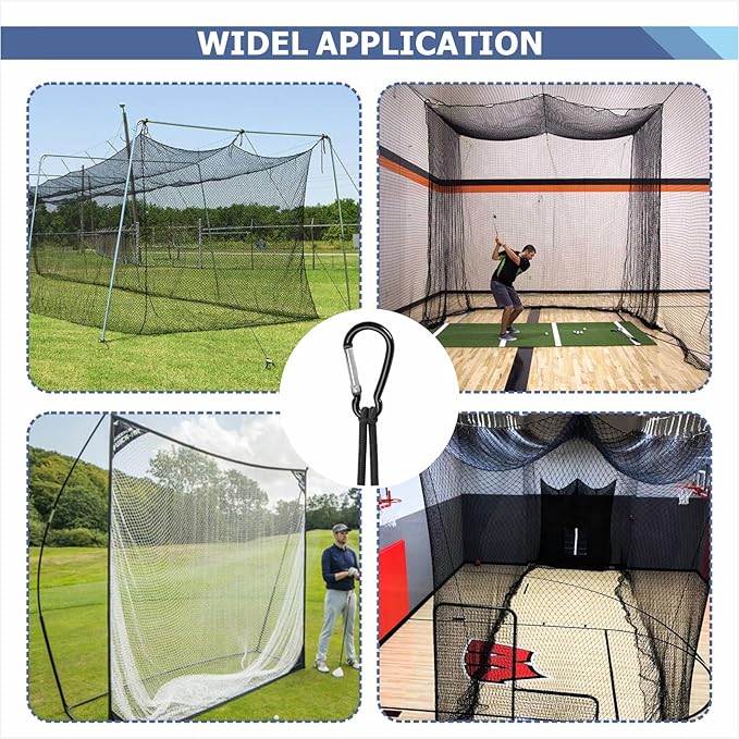 Batting Cage Net Hooks - Heavy Duty Carabiner Clips and Hanging Ropes, Hangers Accessories for Baseball, Softball, Golf Nets, 25 Pcs