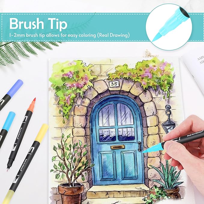 nauets 120 Colors Brush & Fine Dual Tip Watercolor Markers Set - Image 4