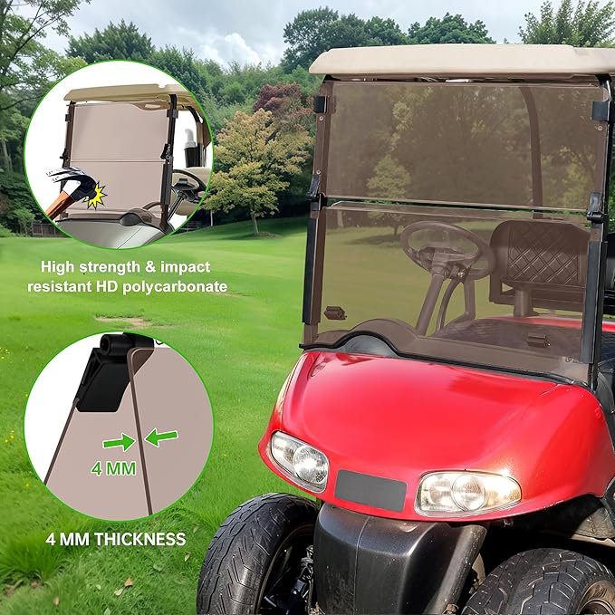 10L0L Golf Cart Folding Tinted Winshield for EZGO RXV 2008-up, Fold Down Upgrade Thickened Polycarbonate (PC) High Strength Impact Resistance