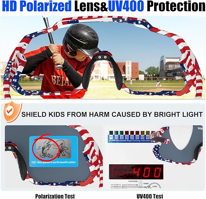 X-TIGER Kids Sunglasses Polarized Youth Baseball Sunglasses for 8-14 boys girls UV400 Sports Softball Cycling Glasses