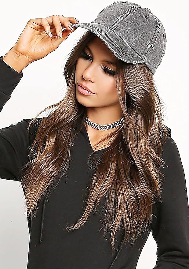 Eohak Ponytail Baseball Hat Distressed Retro Washed Womens Twill