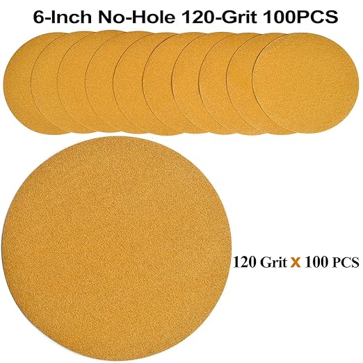 6-Inch No-Hole Hook and Loop Sanding Discs 120-Grit, Random Orbital Sandpaper - Image 2