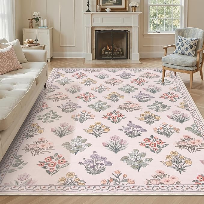 Wonnitar Floral Print Rug for Bedroom, Non Slip Soft Large Moroccan Trellis by Wonnitar