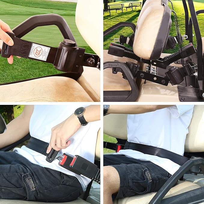 10L0L 4PCS Universal Retractable Golf Cart Seat Belt Kit with Bracket for Yamaha, EZGO, Club Car